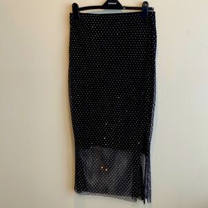 Sincerely Jules midi skirt. Black with net and metallic detail